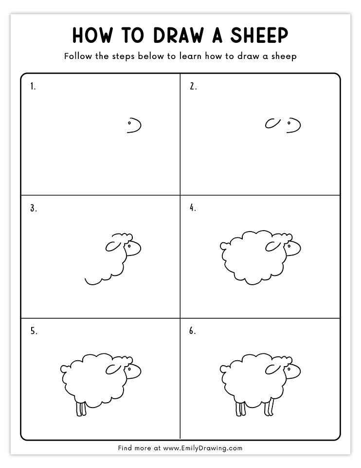 Learn to draw a simple and adorable sheep step by step, perfect for kids and beginners.