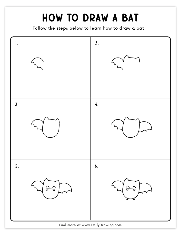 Step-by-step tutorial to draw a cartoon bat with wings and a fun expression, ideal for beginners.