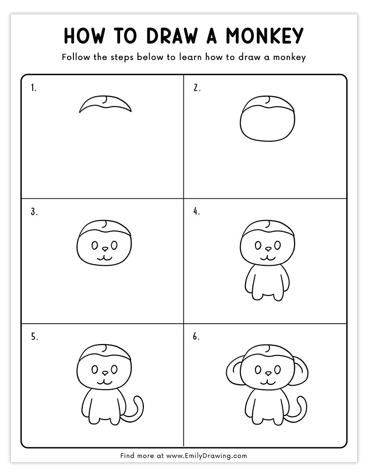 Step-by-step tutorial to draw a cartoon monkey for beginners.