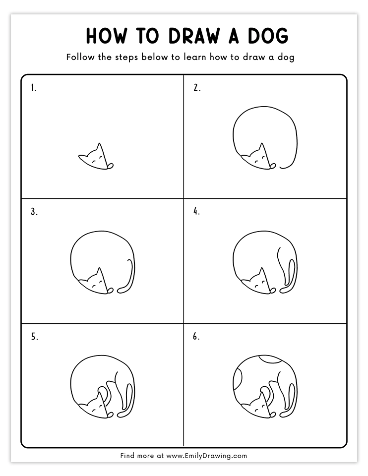 Learn to draw a curled-up sleeping dog in six easy steps. Perfect for beginners and kids!