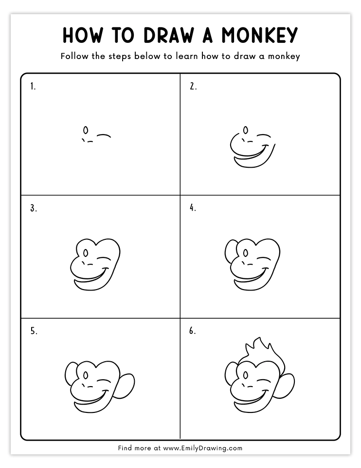 Step-by-step tutorial to draw a playful winking monkey face.