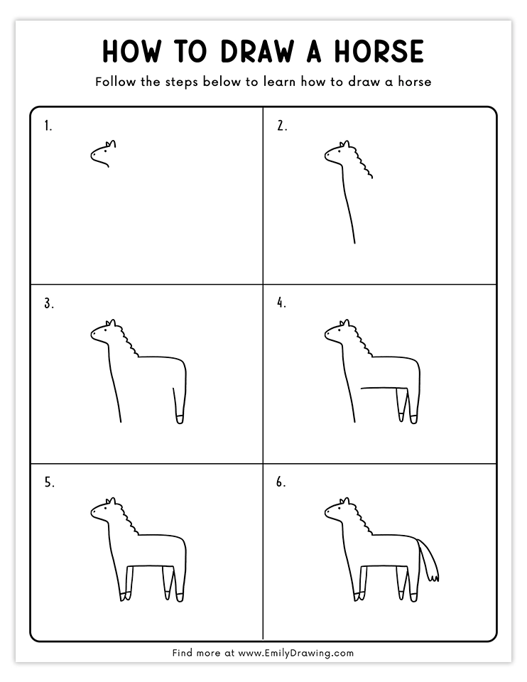 Easy step-by-step guide to draw a basic horse sketch.