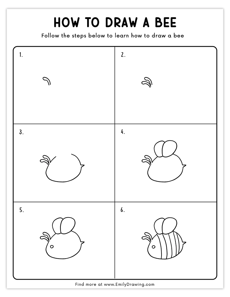 Easy bee drawing tutorial with step-by-step instructions for kids.