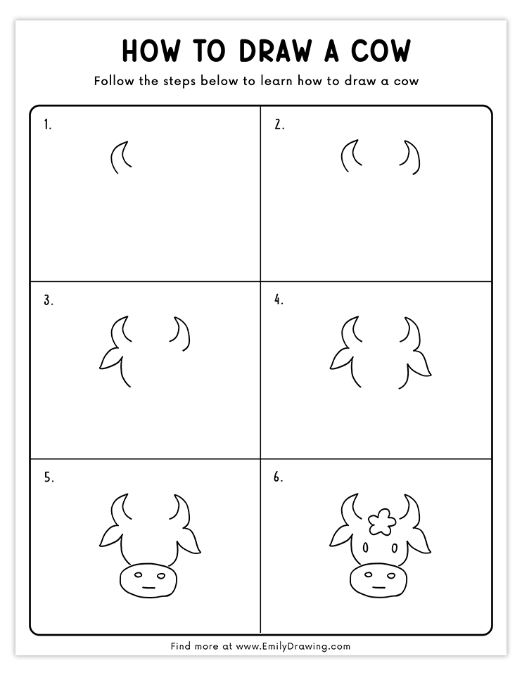 Follow this simple guide to draw a cute cow face with detailed step-by-step instructions, perfect for beginners.