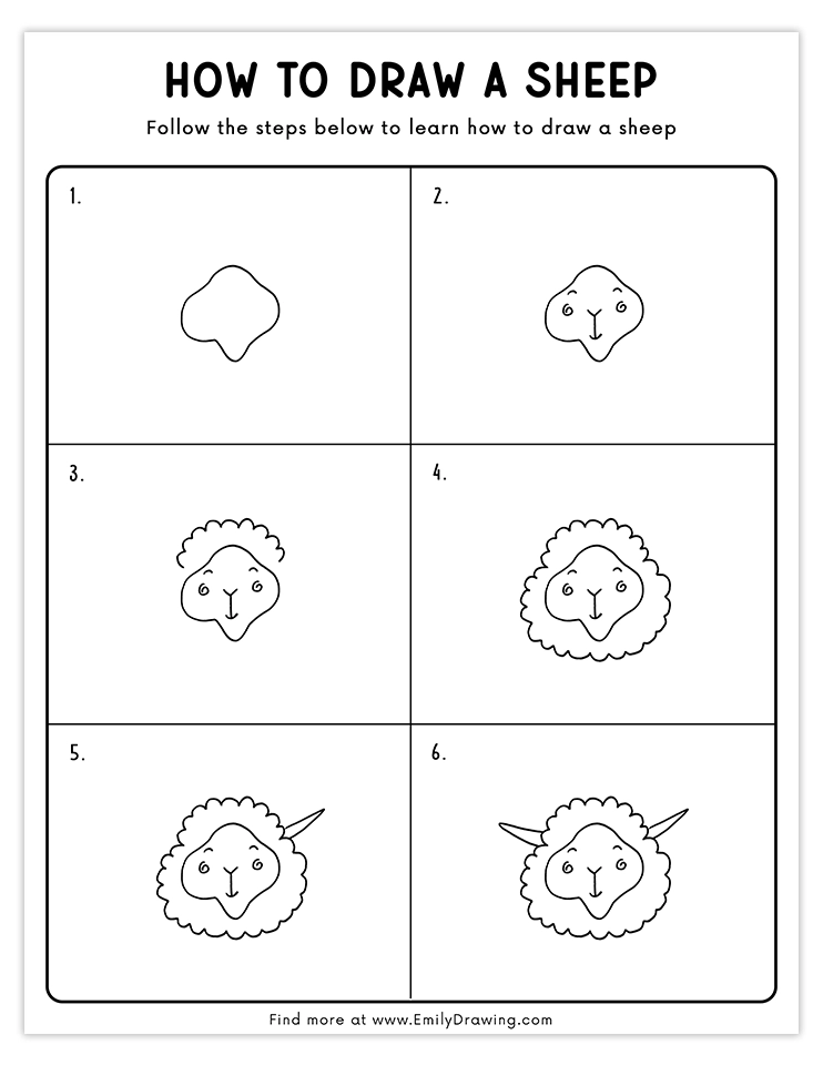 Learn to draw a detailed sheep face step by step, ideal for beginners and kids.