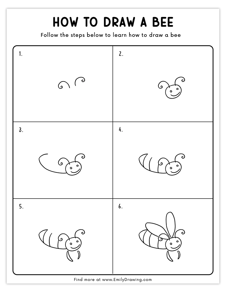 Easy step-by-step tutorial for drawing a cute flying bee.