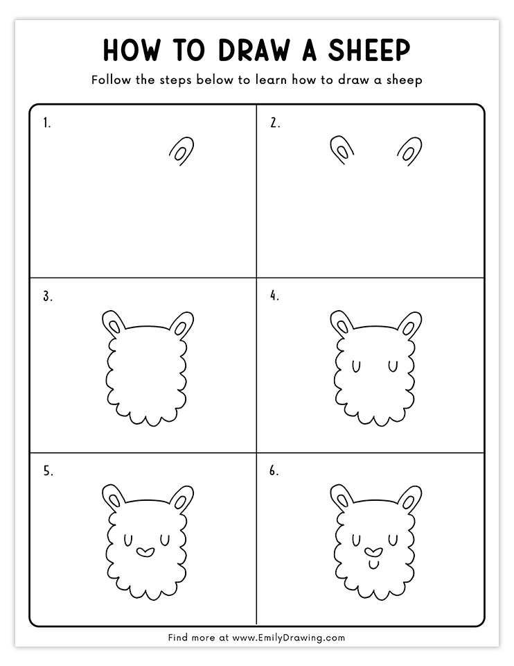 Easy tutorial to draw a sheep's head with simple shapes, great for beginners and kids.