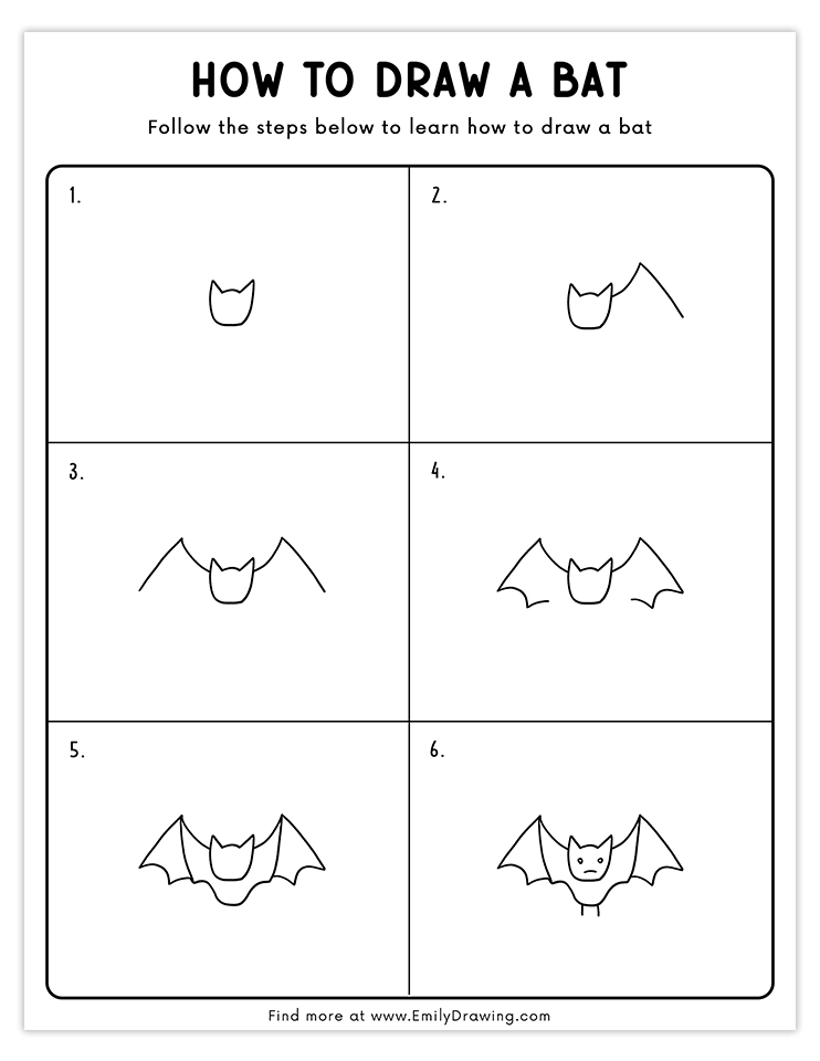 Simple guide to draw a bat with wings and details, great for beginners.